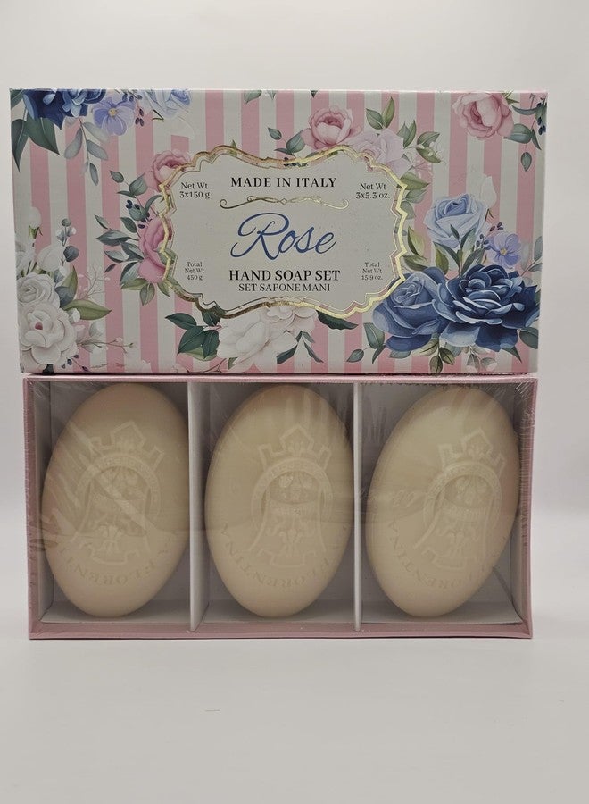 LA FLORENTINA Rose Hand Soap Set, Made in Italy, 5.3 Oz Bars, 3-Pack - Image 1