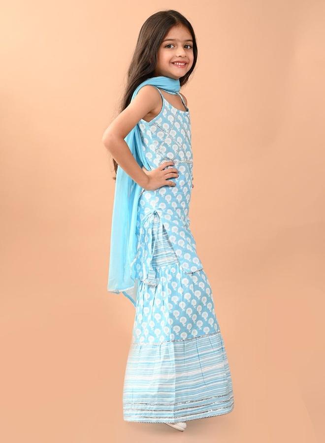 LILPICKS Girls Blue White Kurta Set - Image 5