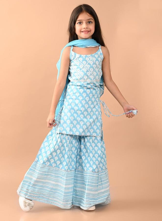 LILPICKS Girls Blue White Kurta Set - Image 2