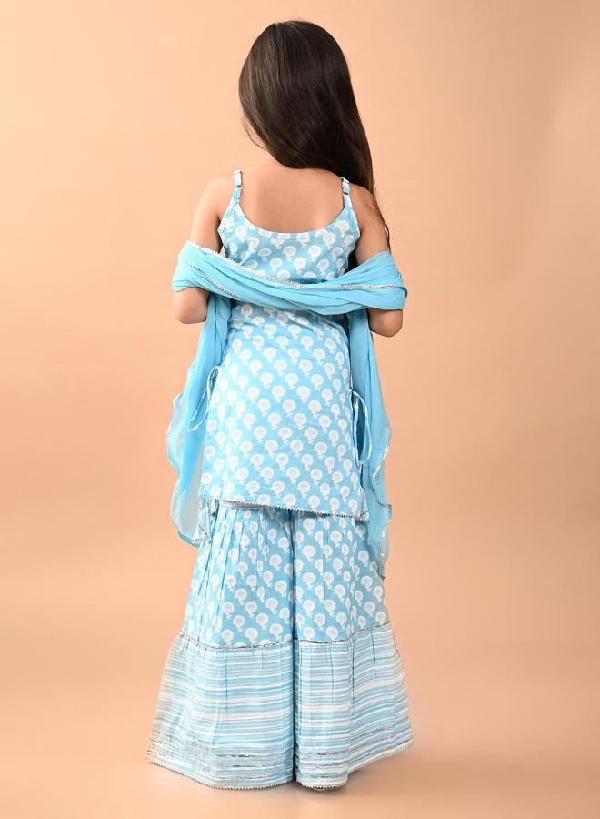 LILPICKS Girls Blue White Kurta Set - Image 4
