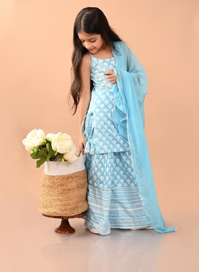 LILPICKS Girls Blue White Kurta Set - Image 1