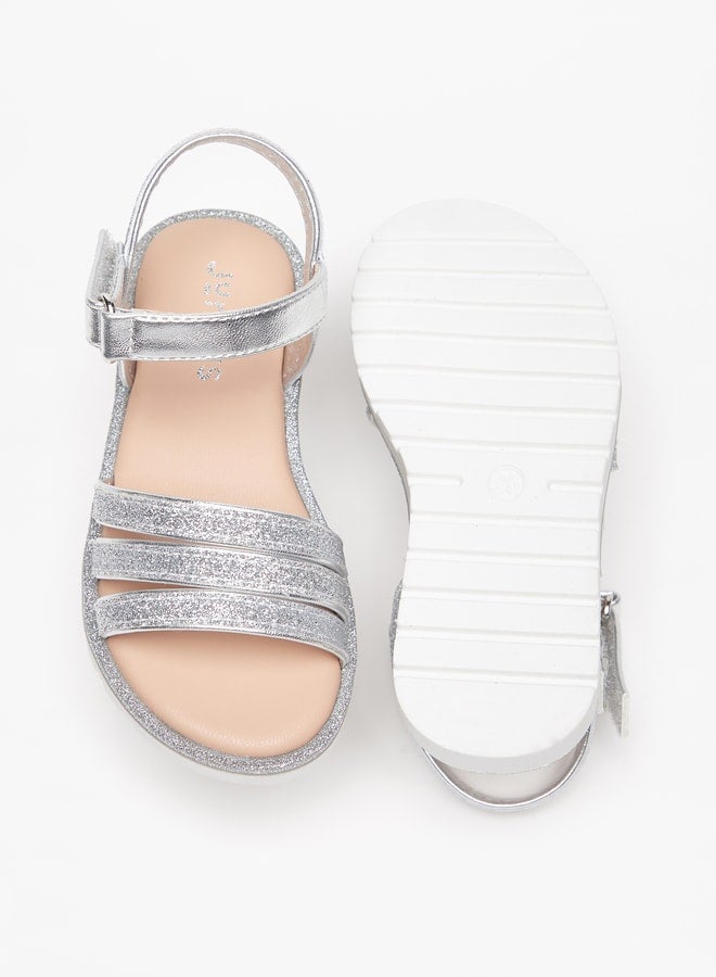 Girls Glitter Strappy Sandal With Hook And Loop Closure