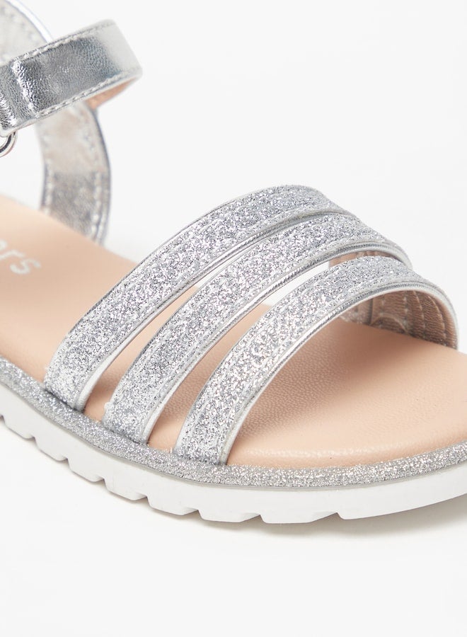 Girls Glitter Strappy Sandal With Hook And Loop Closure