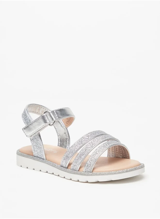 جونيورز Girls Glitter Strappy Sandal With Hook And Loop Closure