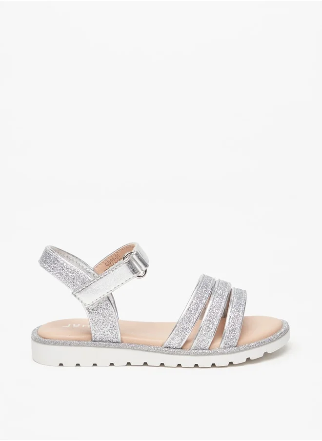 جونيورز Girls Glitter Strappy Sandal With Hook And Loop Closure