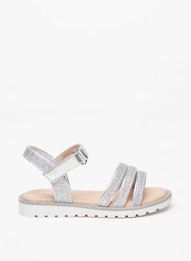 Girls Glitter Strappy Sandal With Hook And Loop Closure
