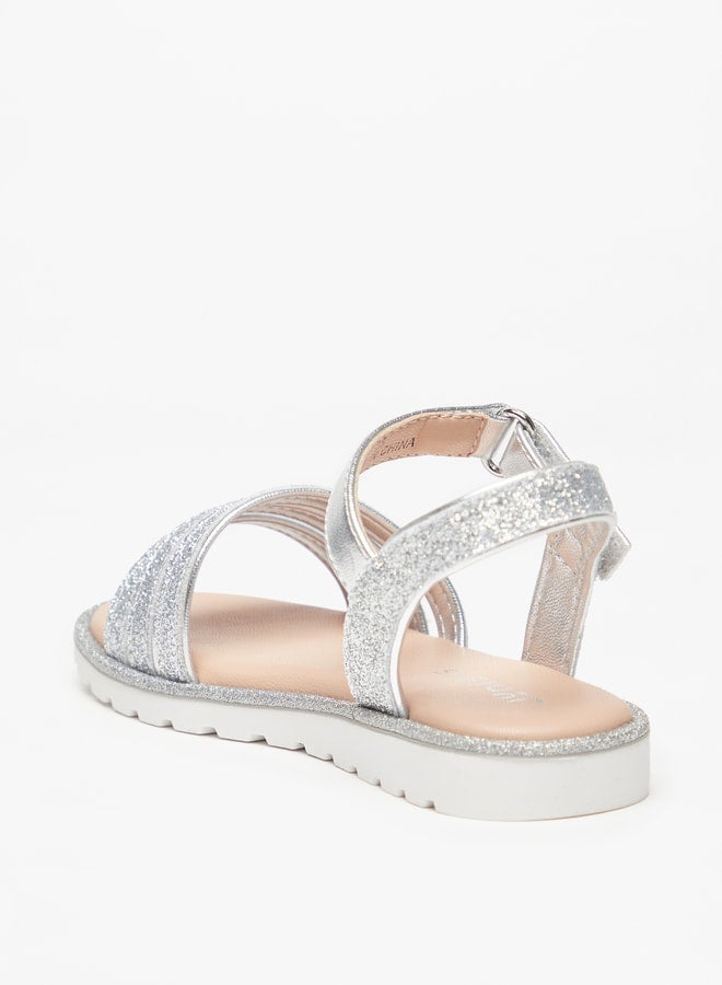Girls Glitter Strappy Sandal With Hook And Loop Closure