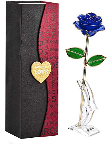 MNIEYU Gold Rose 24K Plated Gold Dipped Rose, Forever Preserved Long Stem Rose Flowers with Stand,Romantic Gift for Valentine's and Mothers Day, Anniversary, Birthday,Gifts for Her,Wife,Girlfriend - Image 1
