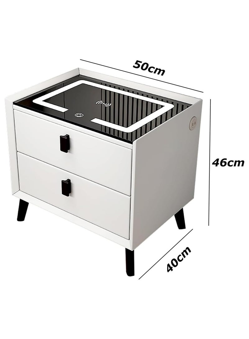 طاولة بجانب السرير بدرجين، طاولات بجانب السرير بشحن لاسلكي، طاولة ذكية حديثة، طاولة جانبية بشريط إضاءة ذكي بثلاثة ألوان لغرفة النوم مع منفذ USB لغرفة المعيشة (أبيض) - Image 2