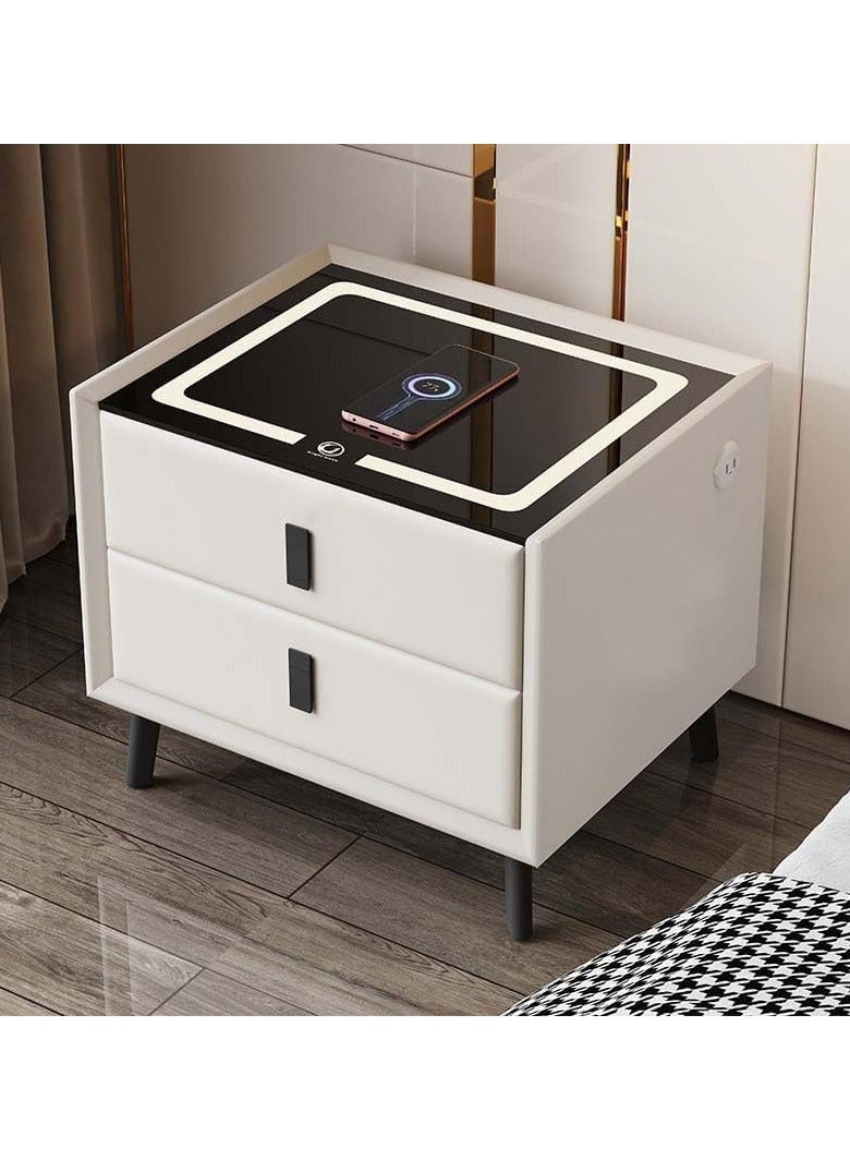 طاولة بجانب السرير بدرجين، طاولات بجانب السرير بشحن لاسلكي، طاولة ذكية حديثة، طاولة جانبية بشريط إضاءة ذكي بثلاثة ألوان لغرفة النوم مع منفذ USB لغرفة المعيشة (أبيض) - Image 1