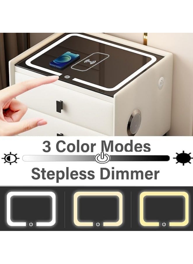 طاولة بجانب السرير بدرجين، طاولات بجانب السرير بشحن لاسلكي، طاولة ذكية حديثة، طاولة جانبية بشريط إضاءة ذكي بثلاثة ألوان لغرفة النوم مع منفذ USB لغرفة المعيشة (أبيض) - Image 4