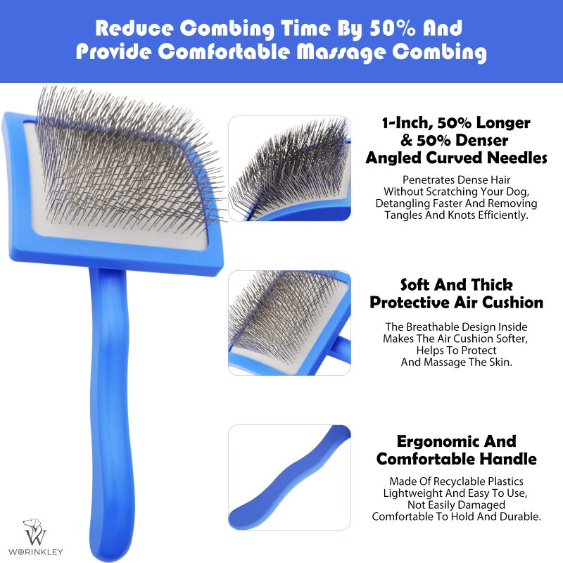 Worinkley Slicker Brush for Dogs, Professional Pet Doodle Grooming brushes for Goldendoodles, Labradoodles, Poodles - Long Pin Detangler for Dematting dog slicker brush - Large - Image 2