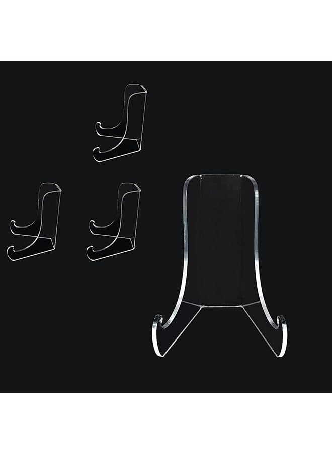 Clear Display Easels Stands, Set of 4 Acrylic Plate Stands for Showcasing Frames, Collectibles, and Artwork, 13x12.7x15.2cm for Optimal Visibility, Ideal for Home Decor, Weddings, Parties