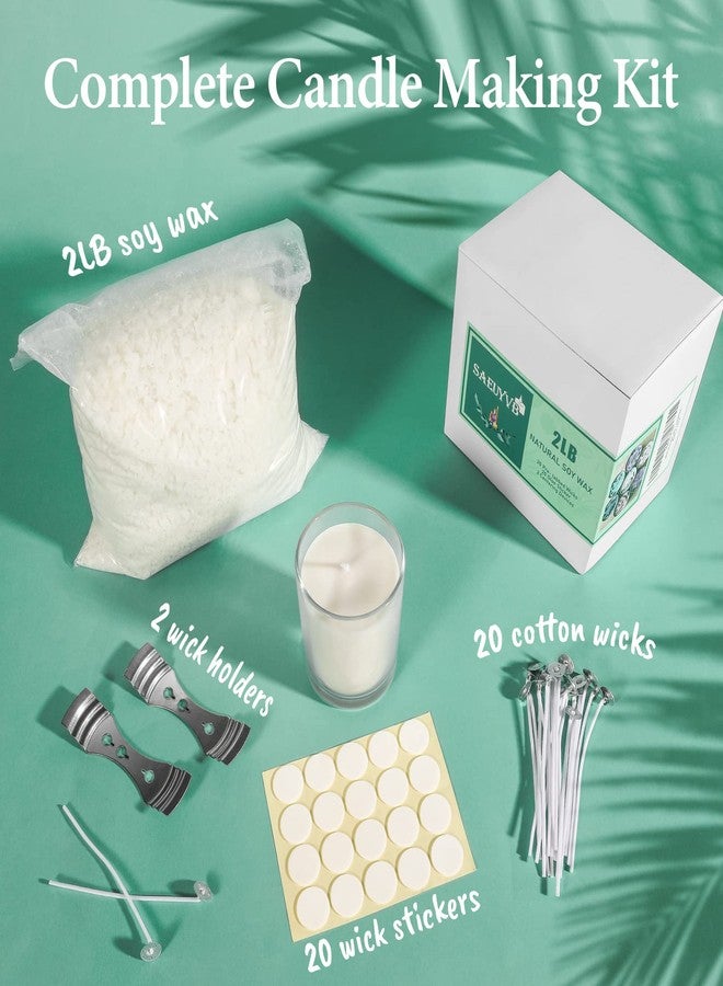 SAEUYVB Natural Soy Candle Wax and Soy Candle Wax for Candle Making - 2 lbs Soy Wax for Candle Making,Premium Soy Candle Wax.20 Candle Wicks, 20 Wick Stickers, and 2 Centering Devices - Image 2