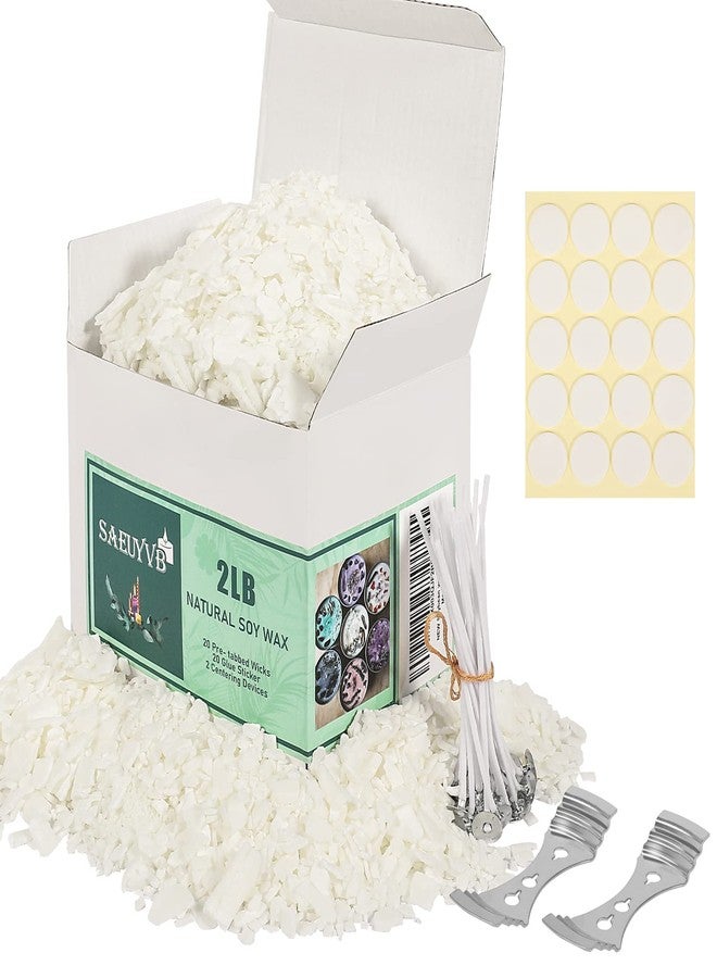 SAEUYVB Natural Soy Candle Wax and Soy Candle Wax for Candle Making - 2 lbs Soy Wax for Candle Making,Premium Soy Candle Wax.20 Candle Wicks, 20 Wick Stickers, and 2 Centering Devices - Image 1