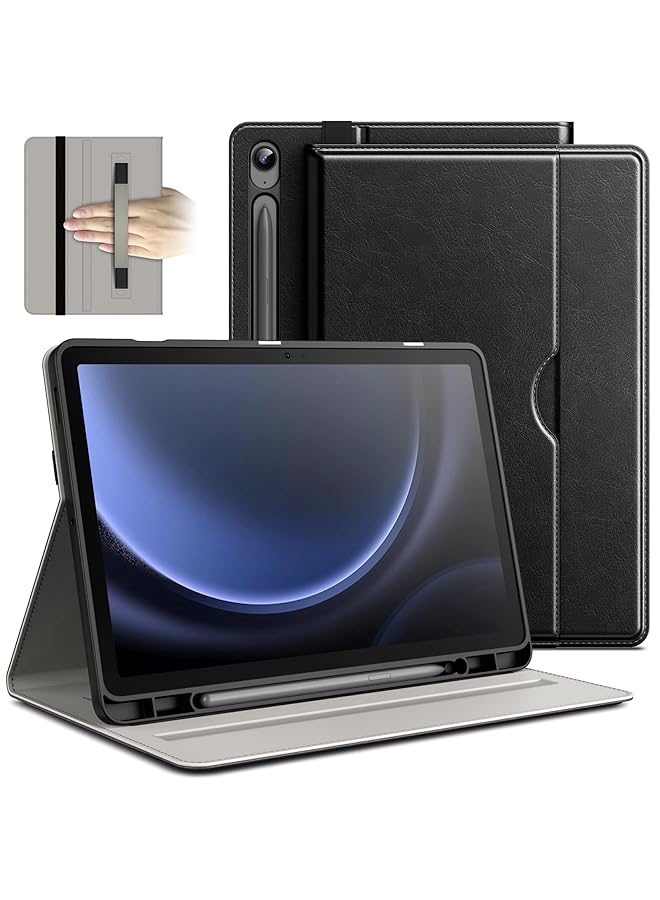 Jetech Case For Samsung Galaxy Tab S9 Fe 10.9 Inch With S Pen Holder PU Leather Business Folio Stand Protective Tablet Cover With Pocket And Straps Multi Angle Viewing Black - Image 1