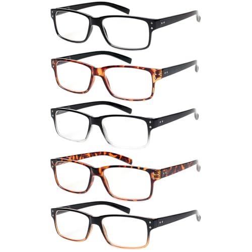 Kerecsen Reading Glasses 5 Pairs Quality Readers Spring Hinge Glasses for Reading for Men and Women (5 Mix Color, 1.75, x) - Image 1