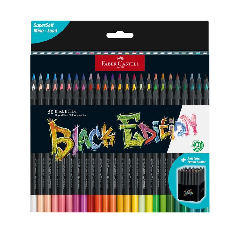 FABER-CASTELL أقلام فابر-كاستل الملونة - إصدار أسود، 50 قلم، خشب أسود ونواة لينة جداً، مجموعة أقلام ملونة للفنانين، مستلزمات فنية للمراهقين، البالغين، المبتدئين، والأطفال - Image 1