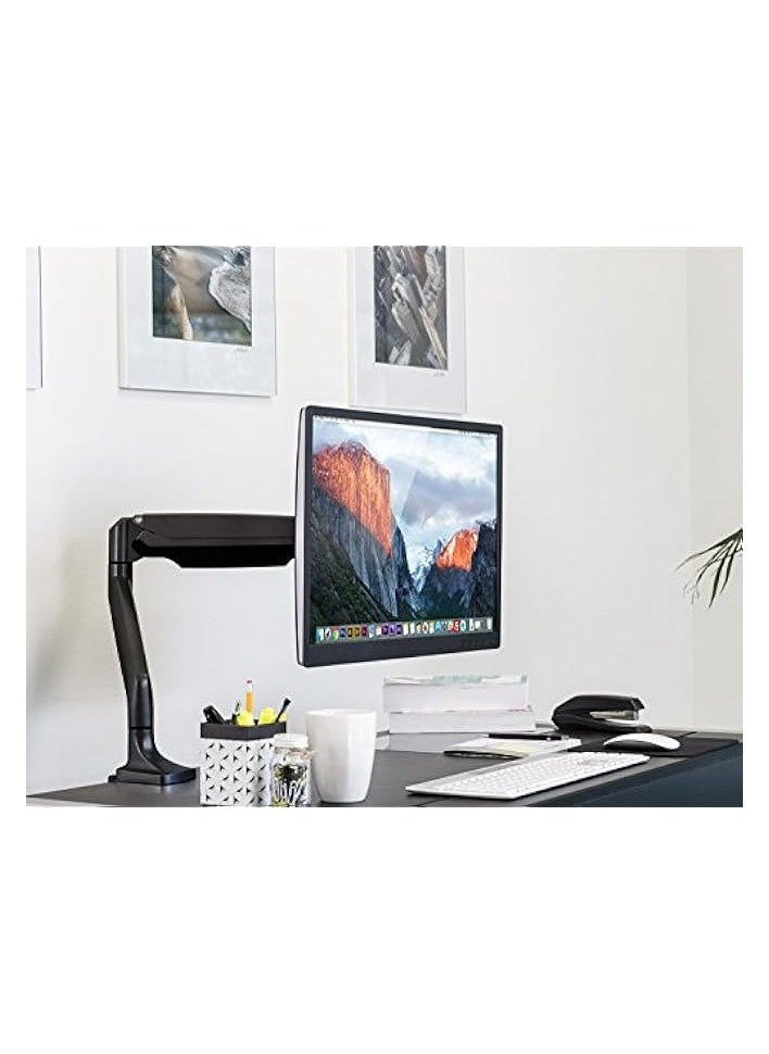 PROMASS - Single Monitor Arm Desk Mount | Gas Spring Monitor Arm | Full Motion Articulating Height Adjustable | Fits 21 22 23 24 27 30 32 Inch VESA Compatible Computer Screen | Clamp and Grommet Base - Image 1