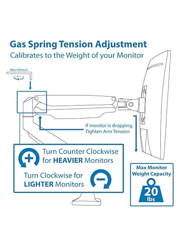 PROMASS - Single Monitor Arm Desk Mount | Gas Spring Monitor Arm | Full Motion Articulating Height Adjustable | Fits 21 22 23 24 27 30 32 Inch VESA Compatible Computer Screen | Clamp and Grommet Base - Image 1