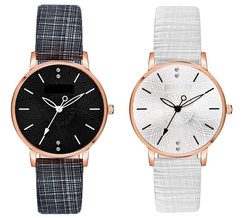 CLOUDWOOD Analog Ladies Wrist Watches Combo Set of Watch for Women Girls (Black and White Colored Dial Strap) -MT312-13 - Image 1