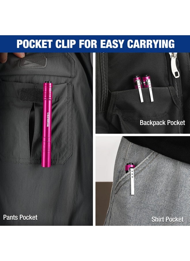 WORKPRO WORKPRO LED Pen Light, Aluminum Pen Flashlights, Pocket Flashlight with Clip for Inspection, Emergency, Everyday, 2AAA Batteries Include, Pink(4-Pack)  - Image 2