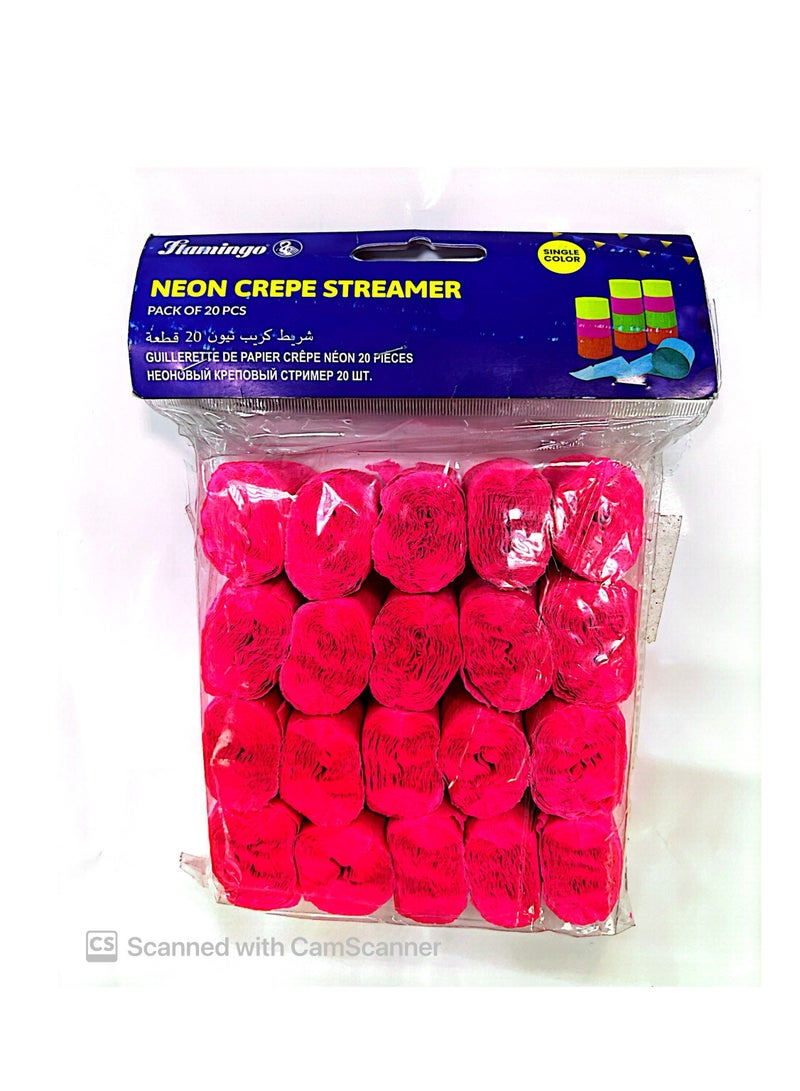 Flamingo Pink Crepe Paper Streamers, Pink Party Decorations - 20 Large Rolls, 2in x 80ft Each Roll - Decorative Creped Roll for Birthday, Festival, Wedding, Backdrop or Photo Booth Decoration and Flower Making