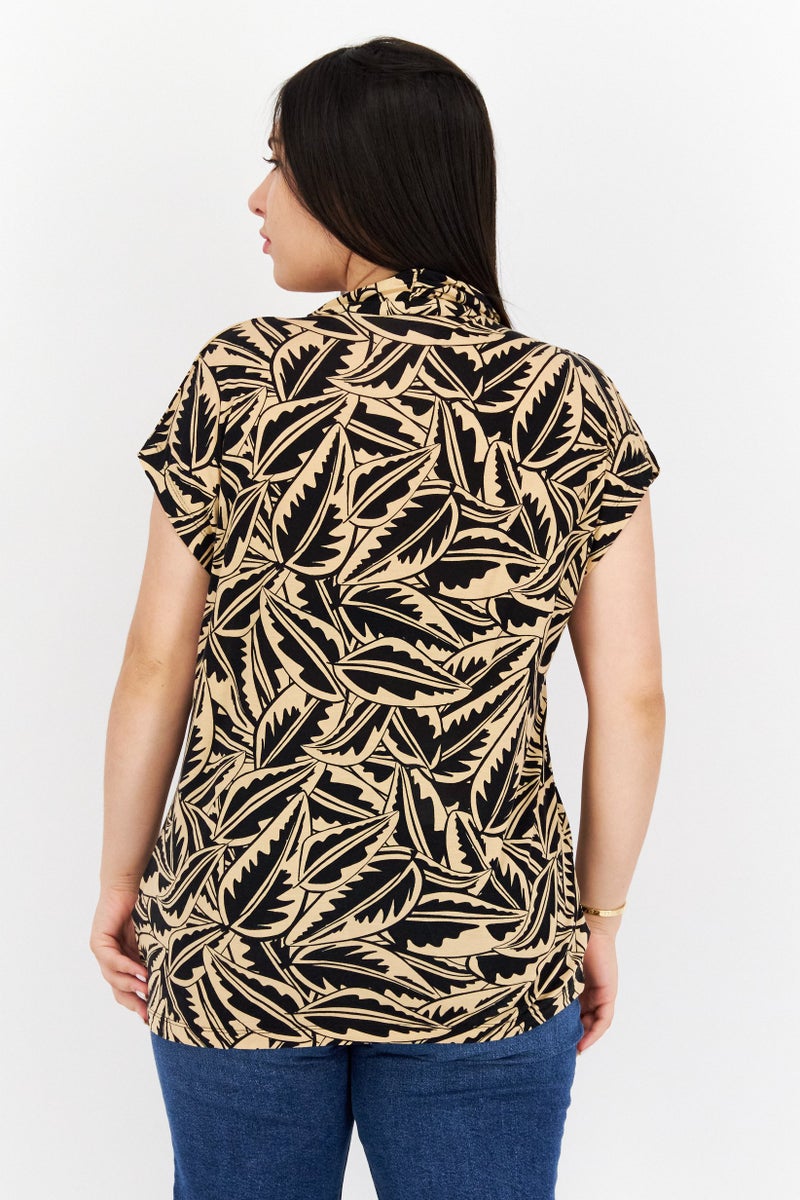 Tchibo Women V-Neck Short Sleeve Allover Print Top, Black Combo - Image 2