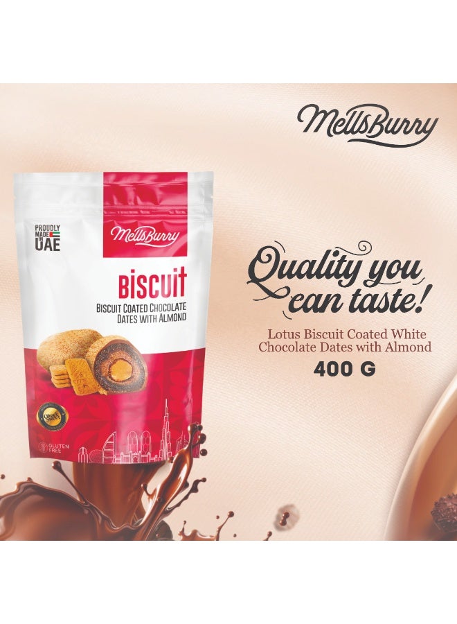 MELLSBURRY Dates Biscuit Coated Chocolate with Almond 400g | Lotus Biscuit Flavor | Gluten Free - Image 2