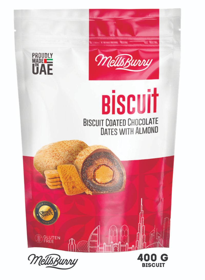 MELLSBURRY Dates Biscuit Coated Chocolate with Almond 400g | Lotus Biscuit Flavor | Gluten Free - Image 1