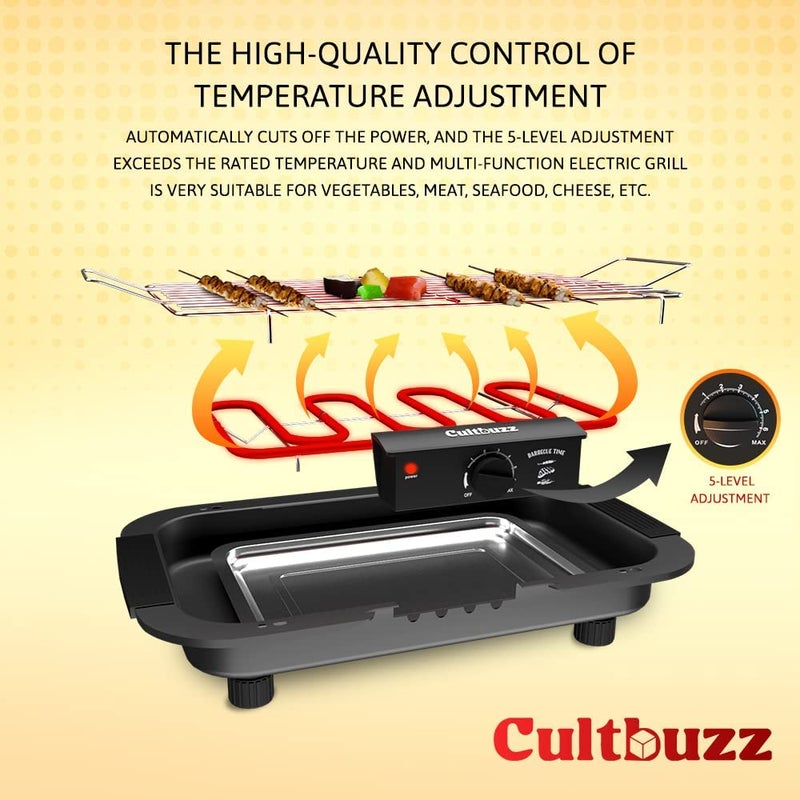 Cultbuzz 2000 Watt Electric Barbecue Grill Smokeless Portable Free Standing Adjustable Temperature Control Indoor And Outdoor Barbeque Grill For Home Removable Water Filled Drip Tray (Best Bbq, Black) - Image 3