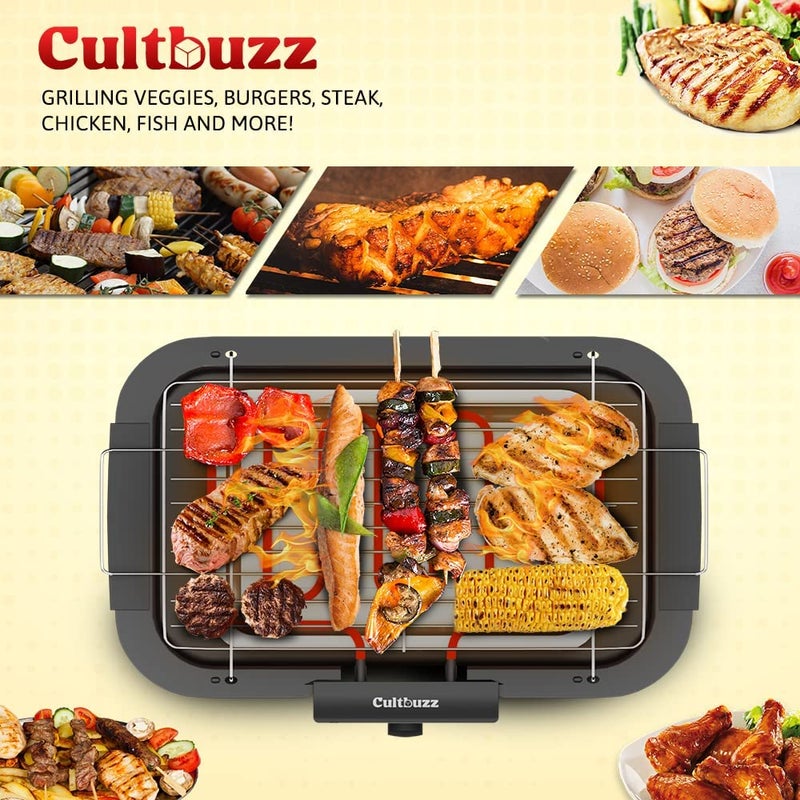 Cultbuzz 2000 Watt Electric Barbecue Grill Smokeless Portable Free Standing Adjustable Temperature Control Indoor And Outdoor Barbeque Grill For Home Removable Water Filled Drip Tray (Best Bbq, Black) - Image 4