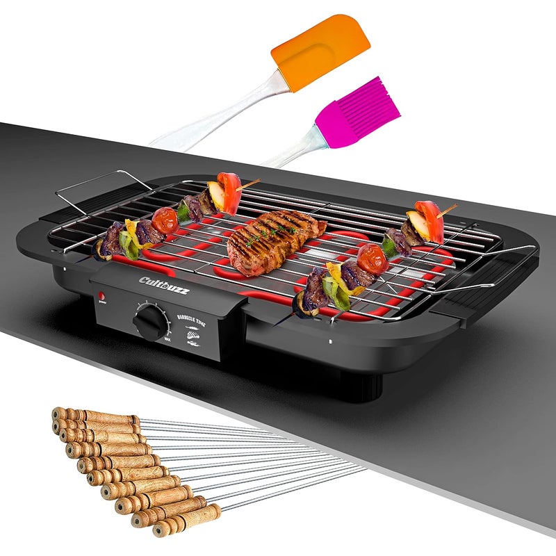 Cultbuzz 2000 Watt Electric Barbecue Grill Smokeless Portable Free Standing Adjustable Temperature Control Indoor And Outdoor Barbeque Grill For Home Removable Water Filled Drip Tray (Best Bbq, Black) - Image 1