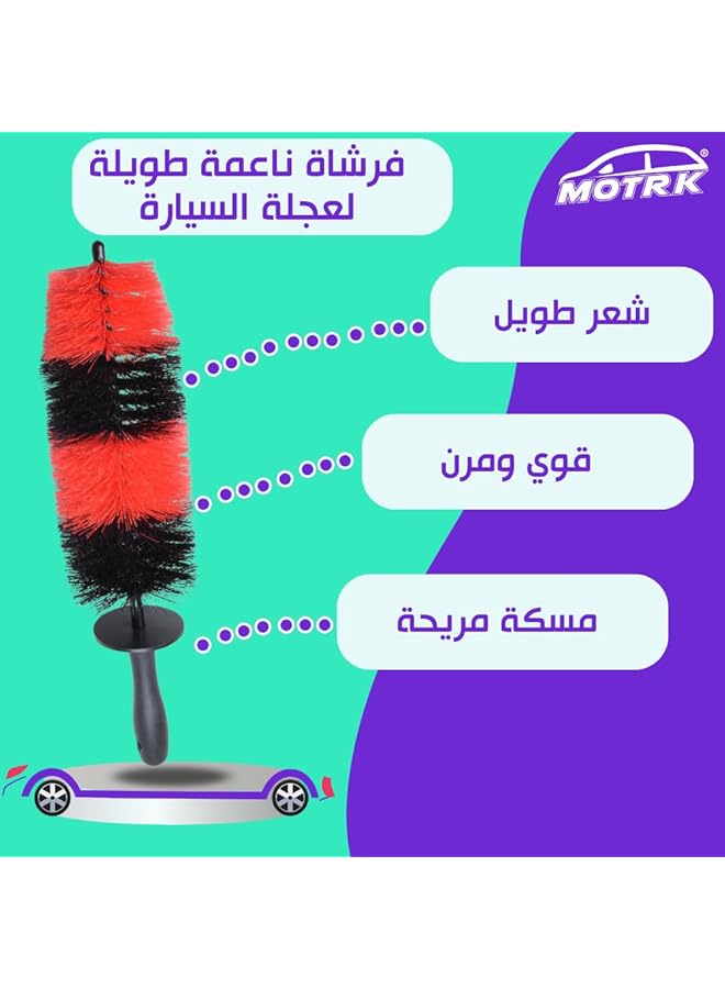 MOTRK Soft Bristle Long Master Car Wheel Brush Rim Tire Detailing Brush Car Washing Brush For Wheels Rims Exhaust Tips Vehicle Engine No Scratches Tire Cleaning Brush Tire Shine Applicator Brush - Image 4