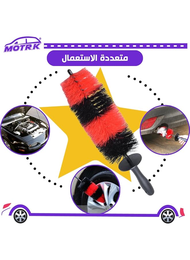 MOTRK Soft Bristle Long Master Car Wheel Brush Rim Tire Detailing Brush Car Washing Brush For Wheels Rims Exhaust Tips Vehicle Engine No Scratches Tire Cleaning Brush Tire Shine Applicator Brush - Image 3