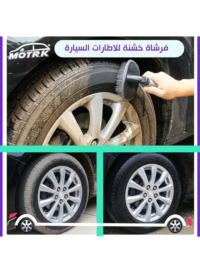 MOTRK Soft Bristle Long Master Car Wheel Brush Rim Tire Detailing Brush Car Washing Brush For Wheels Rims Exhaust Tips Vehicle Engine No Scratches Tire Cleaning Brush Tire Shine Applicator Brush - Image 2