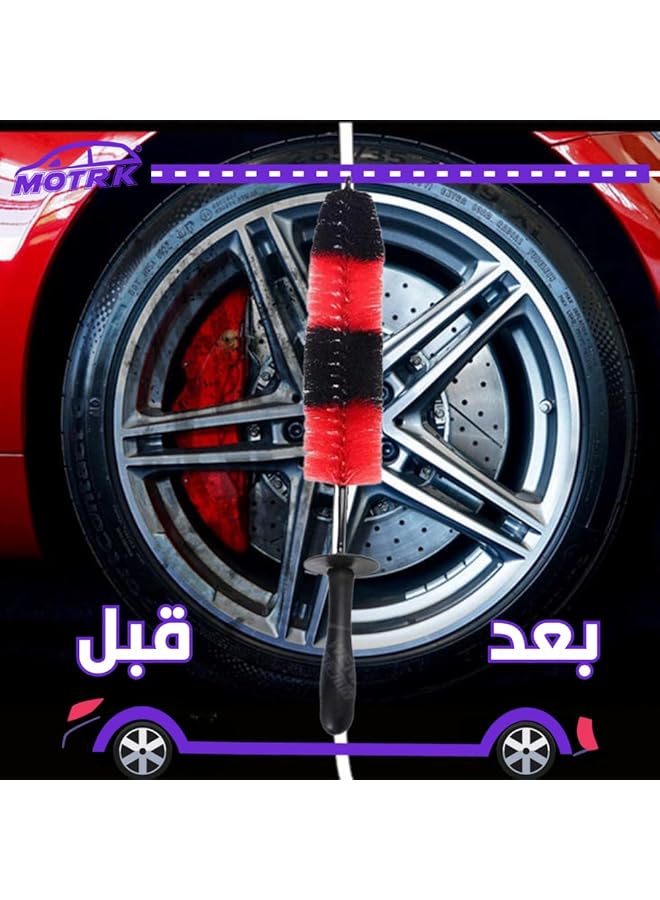 MOTRK Soft Bristle Long Master Car Wheel Brush Rim Tire Detailing Brush Car Washing Brush For Wheels Rims Exhaust Tips Vehicle Engine No Scratches Tire Cleaning Brush Tire Shine Applicator Brush - Image 5