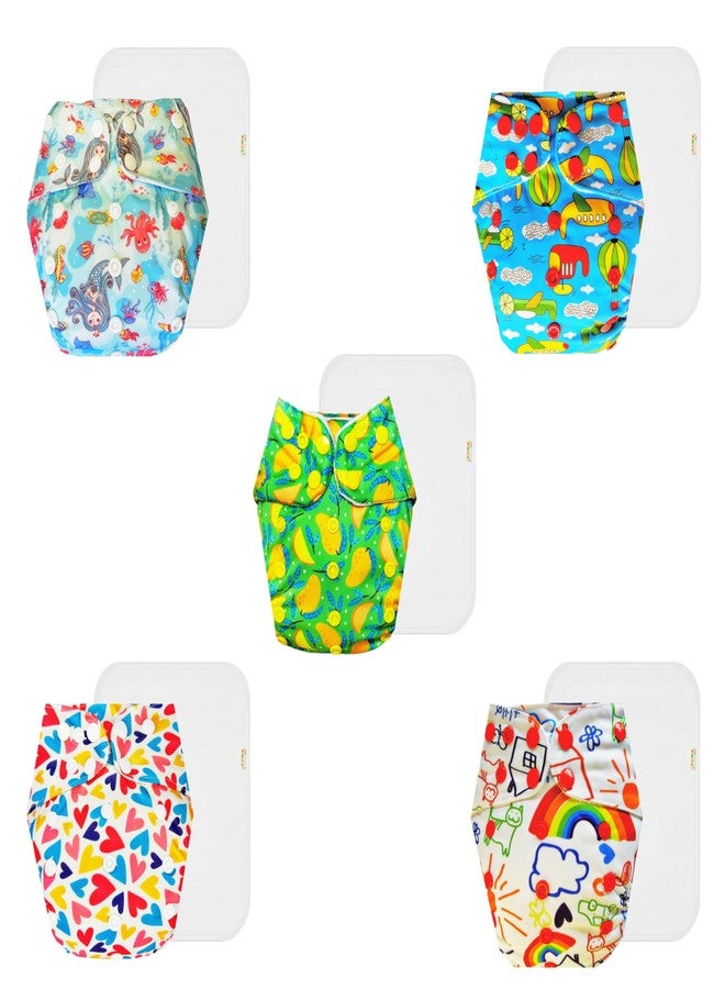 Dumbledo Premium Cloth Diaper with Cotton Insert (Pack of 5) | Hypoallergenic | Leakproof | Travel Friendly | Everyday Diapering Essential | 3 Months - 3 Years | Unisex Baby - Image 1
