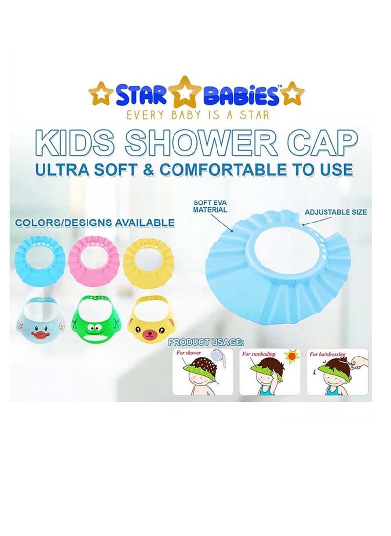 STAR BABiES نجوم الأطفال - حزمة كومبو من 2 - قبعة استحمام قابلة للتعديل مع منشفة من الخيزران - زرقاء  - Image 4