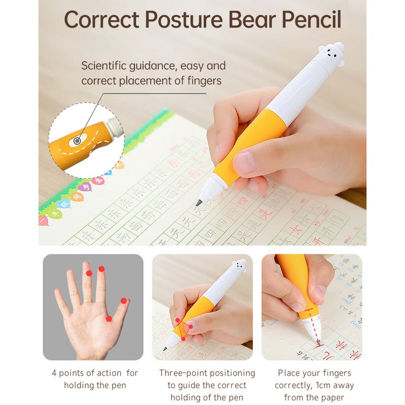 Handwriting Pencil 2mm Lead Automatic Pencil Correction Grip Uninterrupted Lead Non-slip Silicone Handle Elementary School Office Stationery Professional Exam Doodle Pencil with 10pcs Lead - Image 2