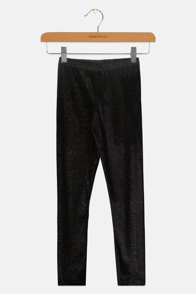 KOTON Kids Girl Metallic Leggings, Black - Image 1