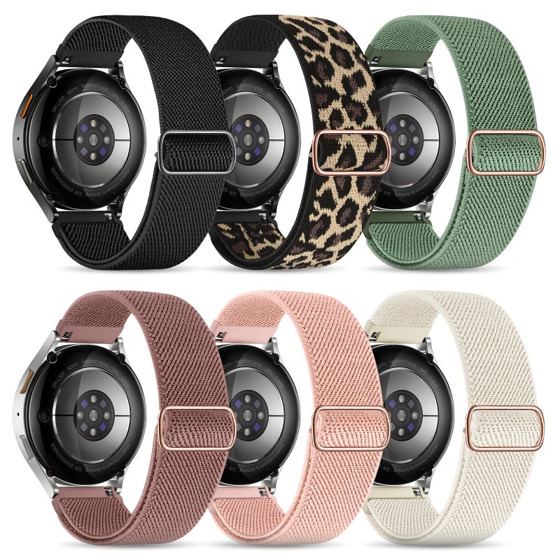 BandRain Stretchy Bands Compatible with Samsung Galaxy Watch 7 6 4 5 Band 40mm 44mm/Watch 6 4 Classic 47mm 43mm 42mm 46mm/5 Pro/FE/Active 2, 6 Pack 20mm Nylon Sport Strap for Galaxy Watch 7 Band Women Men - Image 1