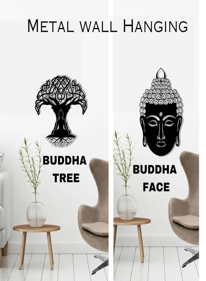 WEHUKOR Buddha tree and face (pack of 2) Metal Wall Hanging Arts Home Decor, For Bedroom,Living,Drawing room,Hotel,Office,Farmhouse,monestry(21.7x14.5inch & 19x18.5 inch, Black) - Image 3