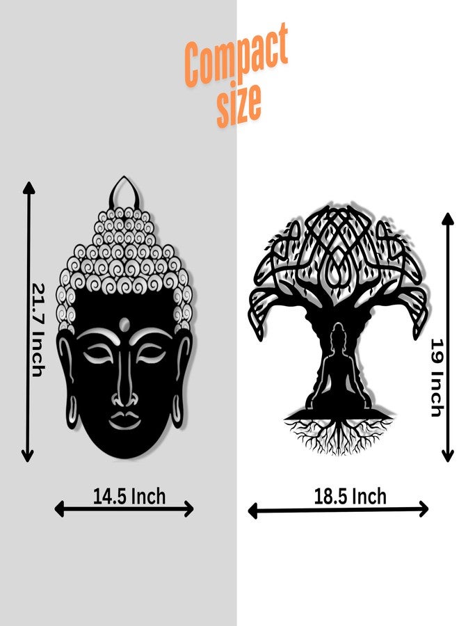 WEHUKOR Buddha tree and face (pack of 2) Metal Wall Hanging Arts Home Decor, For Bedroom,Living,Drawing room,Hotel,Office,Farmhouse,monestry(21.7x14.5inch & 19x18.5 inch, Black) - Image 4