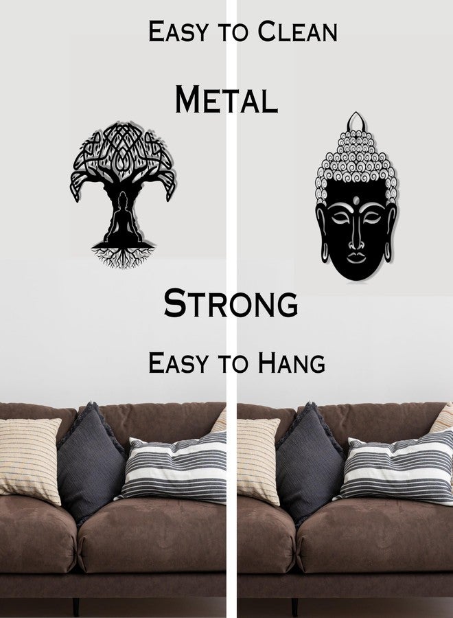 WEHUKOR Buddha tree and face (pack of 2) Metal Wall Hanging Arts Home Decor, For Bedroom,Living,Drawing room,Hotel,Office,Farmhouse,monestry(21.7x14.5inch & 19x18.5 inch, Black) - Image 2