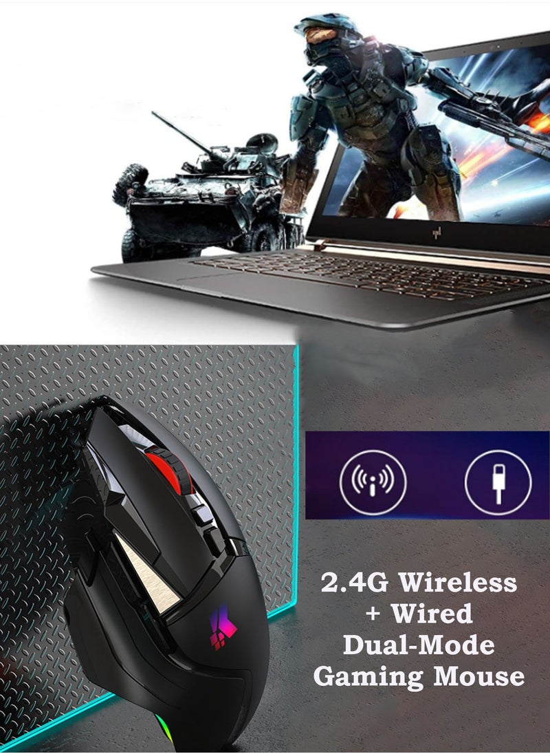 POWER LIFE - GK502 Gaming Mouse Up to 10000 DPI,Rechargeable USB Wired 2.4GHz Wireless Dual Mode  Programmable Gaming Mice with 7 Dynamic LED Color Ergonomic for Laptop, Mac, PC Etc - Image 1