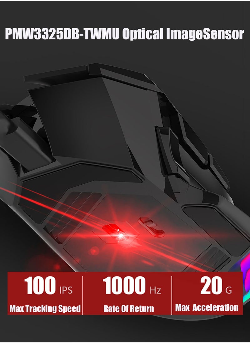POWER LIFE - GK502 Gaming Mouse Up to 10000 DPI,Rechargeable USB Wired 2.4GHz Wireless Dual Mode  Programmable Gaming Mice with 7 Dynamic LED Color Ergonomic for Laptop, Mac, PC Etc - Image 1