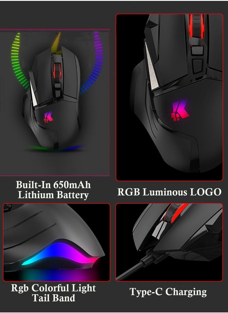 POWER LIFE - GK502 Gaming Mouse Up to 10000 DPI,Rechargeable USB Wired 2.4GHz Wireless Dual Mode  Programmable Gaming Mice with 7 Dynamic LED Color Ergonomic for Laptop, Mac, PC Etc - Image 1