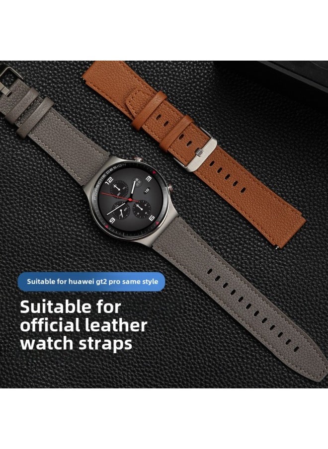 Generic For HUAWEI HUAWEI WATCH GT2 PRO Smart WATCH Genuine Leather Official WATCH Strap Wristband-Color:1008/GT2 PRO Official Dark Green + Silver Buckle  - Image 2