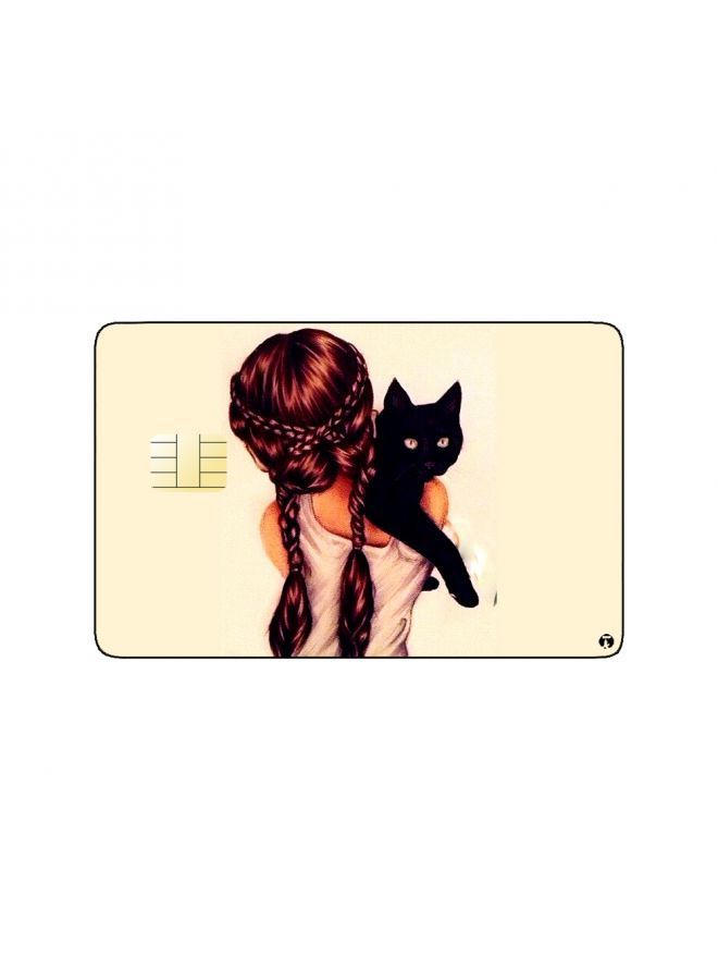 RKN PRINTED BANK CARD STICKER Cute Girl Drawing With Black Cat - Image 2